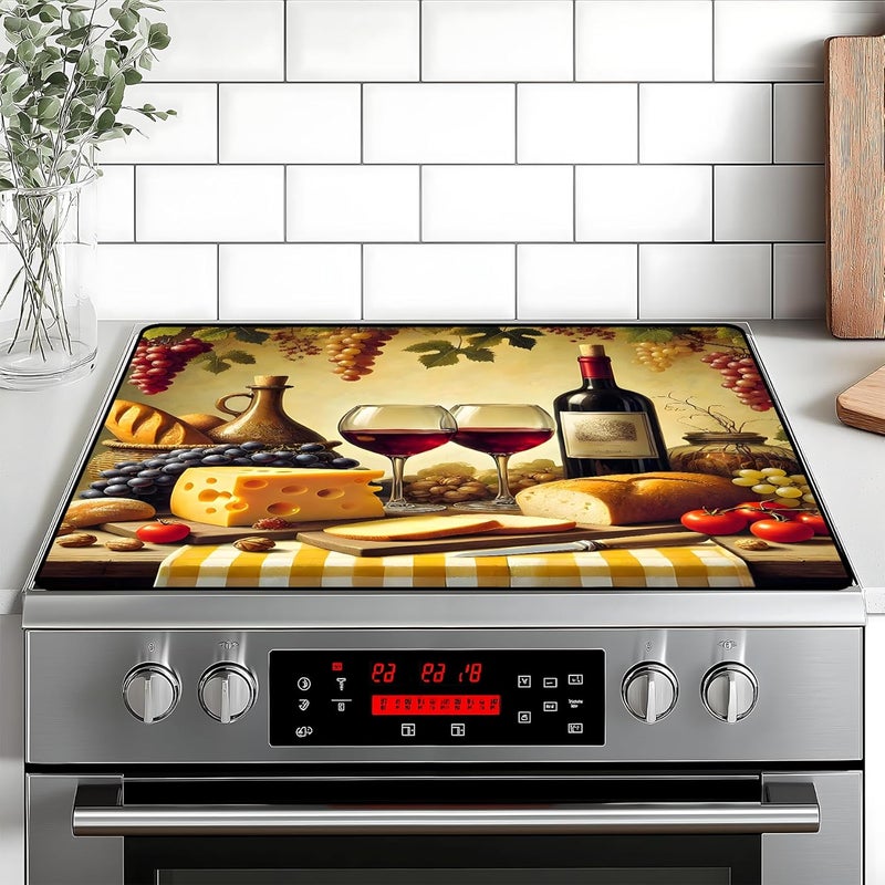 BVBOX Wine and Food Stove Top Cover Retro Flower Gas Stove Top Cover for Home Decoration Kitchen Pad Non-Stick Washable Cooktop Covers Countertop Protector Keep Stove Clean 28"x20" - Image 1
